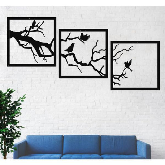 Antdecor Branch and Birds 3 Panels Metal Wall Decor 38x38 cm